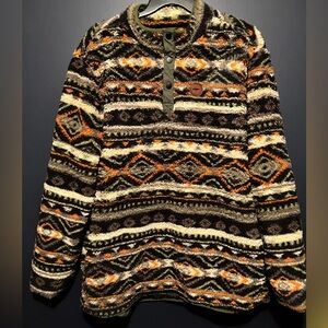 Home Free Aztec Boho Print Sherpa Snap T Pullover Sweatshirt Jacket Size 2XL Men
